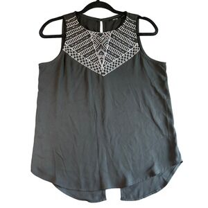 Apt 9 Womens Small Black Tank Top Black Embellished‎ Split Back - Size S